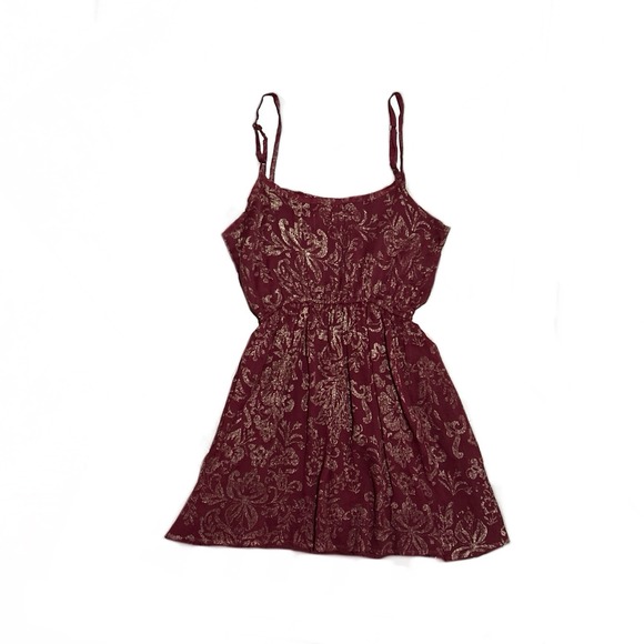 Abercrombie Fitch Burgundy Glitter‎ Pleated Floral Cocktail Evening Mini Dress S - Picture 6 of 7